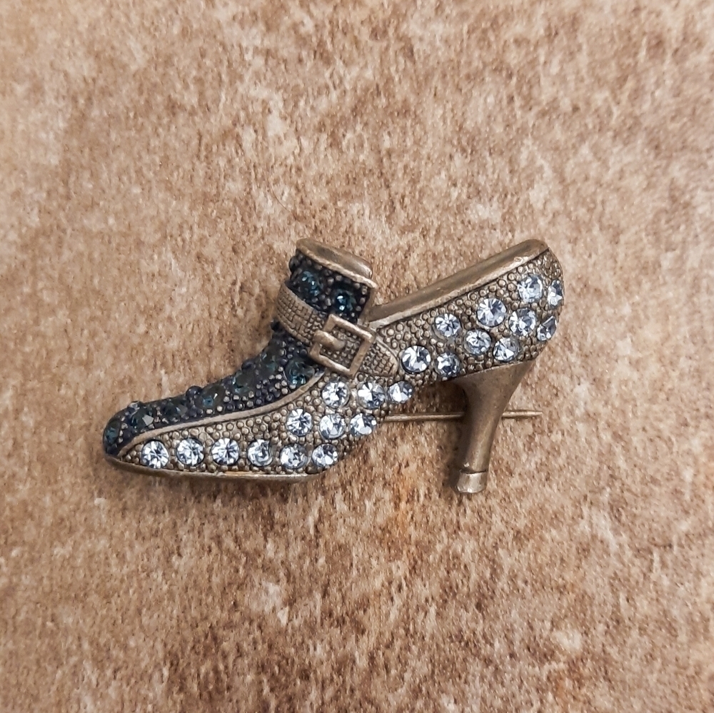Victorian Shoe Rhinestone Brooch